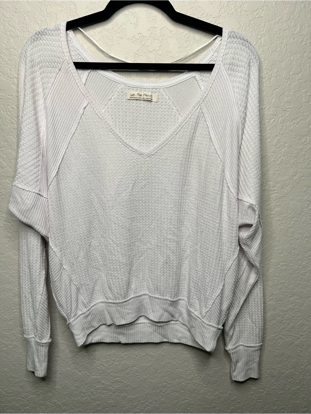 We The Free Free People White Waffle Knit V-Neck Thermal Top extra small - Picture 2 of 6